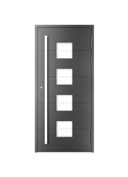 Modern MB-86N SI aluminiumdörr med värmeisolering och glaspaneler, elegant svart finish.